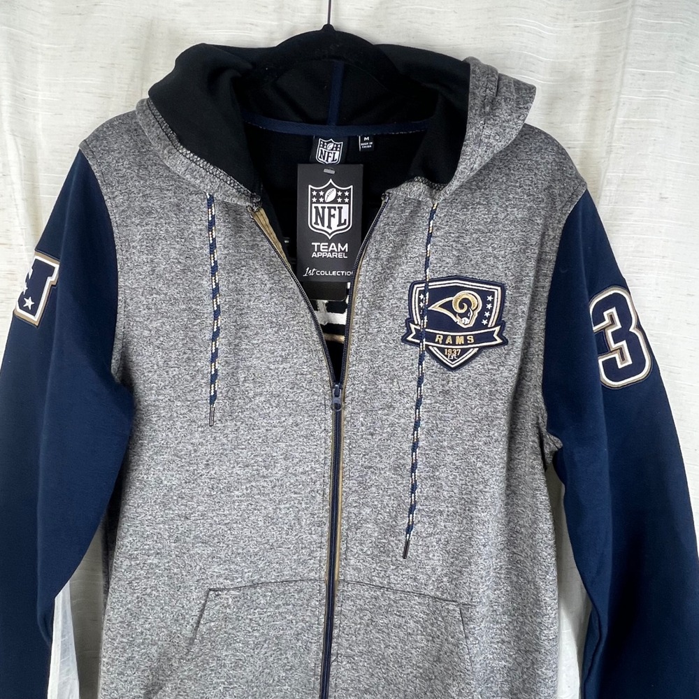 NFL Team Apparel NWT Los Angeles Rams Full Zip Hoodie Grey Navy Blue.Mens Medium - Picture 4 of 10